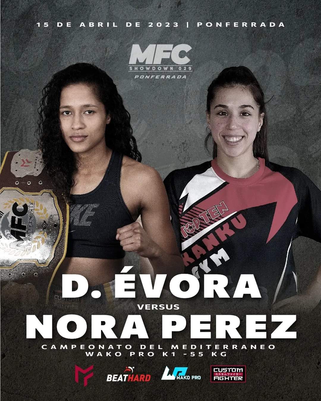 Nora P&eacute;rez vs D&eacute;bora &Eacute;vora en el Campeonato del Mediterr&aacute;neo Wako Pro K1 -55 kg (15 de abril, Ponferrada)